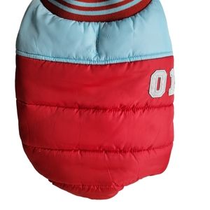 ``P25783 - Martha Stewart Red & Blue Winter Letterman Puff Jacket